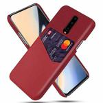 For OnePlus 7 Cloth Texture PC + PU Leather Back Cover Shockproof Case with Card Slot(Red)
