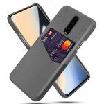 For OnePlus 7 Cloth Texture PC + PU Leather Back Cover Shockproof Case with Card Slot(Grey)