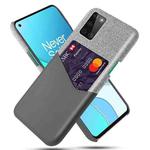 For OnePlus 8T Cloth Texture PC + PU Leather Back Cover Shockproof Case with Card Slot(Grey)