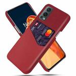 For OnePlus Nord 2 Cloth Texture PC + PU Leather Back Cover Shockproof Case with Card Slot(Red)