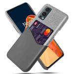 For OnePlus Nord 2 Cloth Texture PC + PU Leather Back Cover Shockproof Case with Card Slot(Grey)