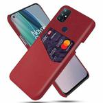 For OnePlus Nord N10 5G Cloth Texture PC + PU Leather Back Cover Shockproof Case with Card Slot(Red)
