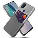 For OnePlus Nord N10 5G Cloth Texture PC + PU Leather Back Cover Shockproof Case with Card Slot(Grey)