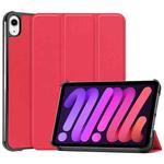 For iPad mini 6 Custer Texture Horizontal Flip Leather Tablet Case with Three-folding Holder & Sleep / Wake-up Function(Red)