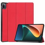 For Xiaomi Pad 5 Custer Texture Horizontal Flip Leather Case with Three-folding Holder & Sleep / Wake-up Function(Red)