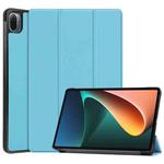 For Xiaomi Pad 5 Custer Texture Horizontal Flip Leather Case with Three-folding Holder & Sleep / Wake-up Function(Sky Blue)