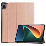 For Xiaomi Pad 5 Custer Texture Horizontal Flip Leather Case with Three-folding Holder & Sleep / Wake-up Function(Rose Gold)