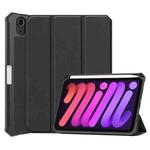 For iPad mini 6 Custer Pattern Pure Color TPU Smart Tablet Holster with Sleep Function & 3-Fold Holder & Pen Slot(Black)