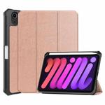 For iPad mini 6 Custer Pattern Pure Color TPU Smart Tablet Holster with Sleep Function & 3-Fold Holder & Pen Slot(Rose Gold)