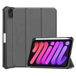 For iPad mini 6 Custer Pattern Pure Color TPU Smart Tablet Holster with Sleep Function & 3-Fold Holder & Pen Slot(Grey)