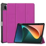 For Xiaomi Pad 5 Custer Pattern Pure Color TPU Smart Tablet Holster with Sleep Function & 3-Fold Holder & Pen Slot(Purple)