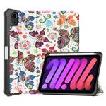 For iPad mini 6 Colored Drawing Horizontal Flip TPU + PU Leather Tablet Case with Three-folding Holder & Sleep / Wake-up Function & Pen Slot(Color Butterfly)
