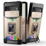 For Google Pixel 6 Pro Sliding Camera Cover Design PC + TPU Shockproof Case with Ring Holder & Card Slot(Gold)