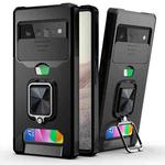For Google Pixel 6 Pro Sliding Camera Cover Design PC + TPU Shockproof Case with Ring Holder & Card Slot(Black)