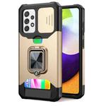 For Samsung Galaxy A52 Sliding Camera Cover Design PC + TPU Shockproof Case with Ring Holder & Card Slot(Gold)