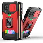 For Samsung Galaxy A12 Sliding Camera Cover Design PC + TPU Shockproof Case with Ring Holder & Card Slot(Red)