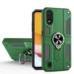 For Samsung Galaxy A01 Carbon Fiber Pattern PC + TPU Protective Case with Ring Holder(Green)