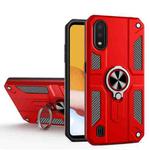 For Samsung Galaxy M10 Carbon Fiber Pattern PC + TPU Protective Case with Ring Holder(Red)