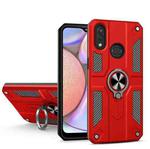 For Samsung Galaxy A10s Carbon Fiber Pattern PC + TPU Protective Case with Ring Holder(Red)