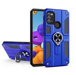 For Samsung Galaxy A21s Carbon Fiber Pattern PC + TPU Protective Case with Ring Holder(Dark Blue)