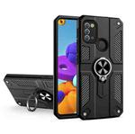 For Samsung Galaxy A21s Carbon Fiber Pattern PC + TPU Protective Case with Ring Holder(Black)