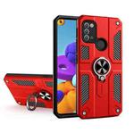 For Samsung Galaxy A21s Carbon Fiber Pattern PC + TPU Protective Case with Ring Holder(Red)