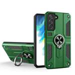 For Samsung Galaxy S21 FE Carbon Fiber Pattern PC + TPU Protective Case with Ring Holder(Green)