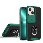 Sliding Camera Cover Design TPU + PC Magnetic Shockproof Case with Ring Holder For iPhone 13 mini(Deep Green)