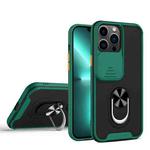 Sliding Camera Cover Design TPU + PC Magnetic Shockproof Case with Ring Holder For iPhone 13 Pro(Deep Green)
