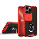 Sliding Camera Cover Design TPU + PC Magnetic Shockproof Case with Ring Holder For iPhone 13 Pro(Red)