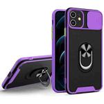 Sliding Camera Cover Design TPU + PC Magnetic Shockproof Case with Ring Holder For iPhone 12(Purple)