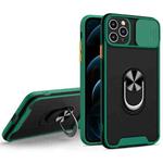 Sliding Camera Cover Design TPU + PC Magnetic Shockproof Case with Ring Holder For iPhone 12 Pro(Deep Green)