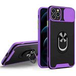 Sliding Camera Cover Design TPU + PC Magnetic Shockproof Case with Ring Holder For iPhone 12 Pro(Purple)