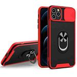 Sliding Camera Cover Design TPU + PC Magnetic Shockproof Case with Ring Holder For iPhone 12 Pro(Red)