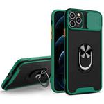 Sliding Camera Cover Design TPU + PC Magnetic Shockproof Case with Ring Holder For iPhone 12 Pro Max(Deep Green)