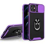 Sliding Camera Cover Design TPU + PC Magnetic Shockproof Case with Ring Holder For iPhone 11(Purple)