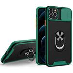 Sliding Camera Cover Design TPU + PC Magnetic Shockproof Case with Ring Holder For iPhone 11 Pro(Deep Green)