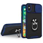 For iPhone X / XS Sliding Camera Cover Design TPU + PC Magnetic Shockproof Case with Ring Holder(Blue)