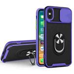For iPhone X / XS Sliding Camera Cover Design TPU + PC Magnetic Shockproof Case with Ring Holder(Purple)