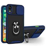 Sliding Camera Cover Design TPU + PC Magnetic Shockproof Case with Ring Holder For iPhone XR(Blue)