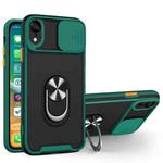 Sliding Camera Cover Design TPU + PC Magnetic Shockproof Case with Ring Holder For iPhone XR(Deep Green)