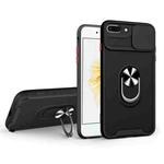 Sliding Camera Cover Design TPU + PC Magnetic Shockproof Case with Ring Holder For iPhone 7 Plus / 8 Plus(Black)