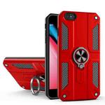 For iPhone 8 / 7 Carbon Fiber Pattern PC + TPU Protective Case with Ring Holder(Red)