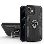 For iPhone 11 Carbon Fiber Pattern PC + TPU Protective Case with Ring Holder (Black)
