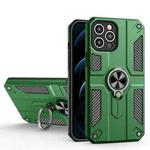 Carbon Fiber Pattern PC + TPU Protective Case with Ring Holder For iPhone 11 Pro(Dark Green)