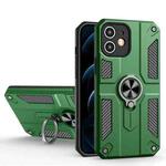 For iPhone 12 mini Carbon Fiber Pattern PC + TPU Protective Case with Ring Holder (Dark Green)