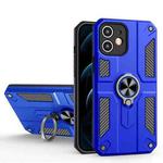 For iPhone 12 mini Carbon Fiber Pattern PC + TPU Protective Case with Ring Holder (Dark Blue)