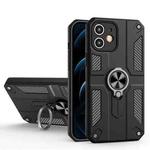 Carbon Fiber Pattern PC + TPU Protective Case with Ring Holder For iPhone 12(Black)