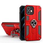 Carbon Fiber Pattern PC + TPU Protective Case with Ring Holder For iPhone 12(Red)