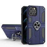 Carbon Fiber Pattern PC + TPU Protective Case with Ring Holder For iPhone 12 Pro(Sapphire Blue)